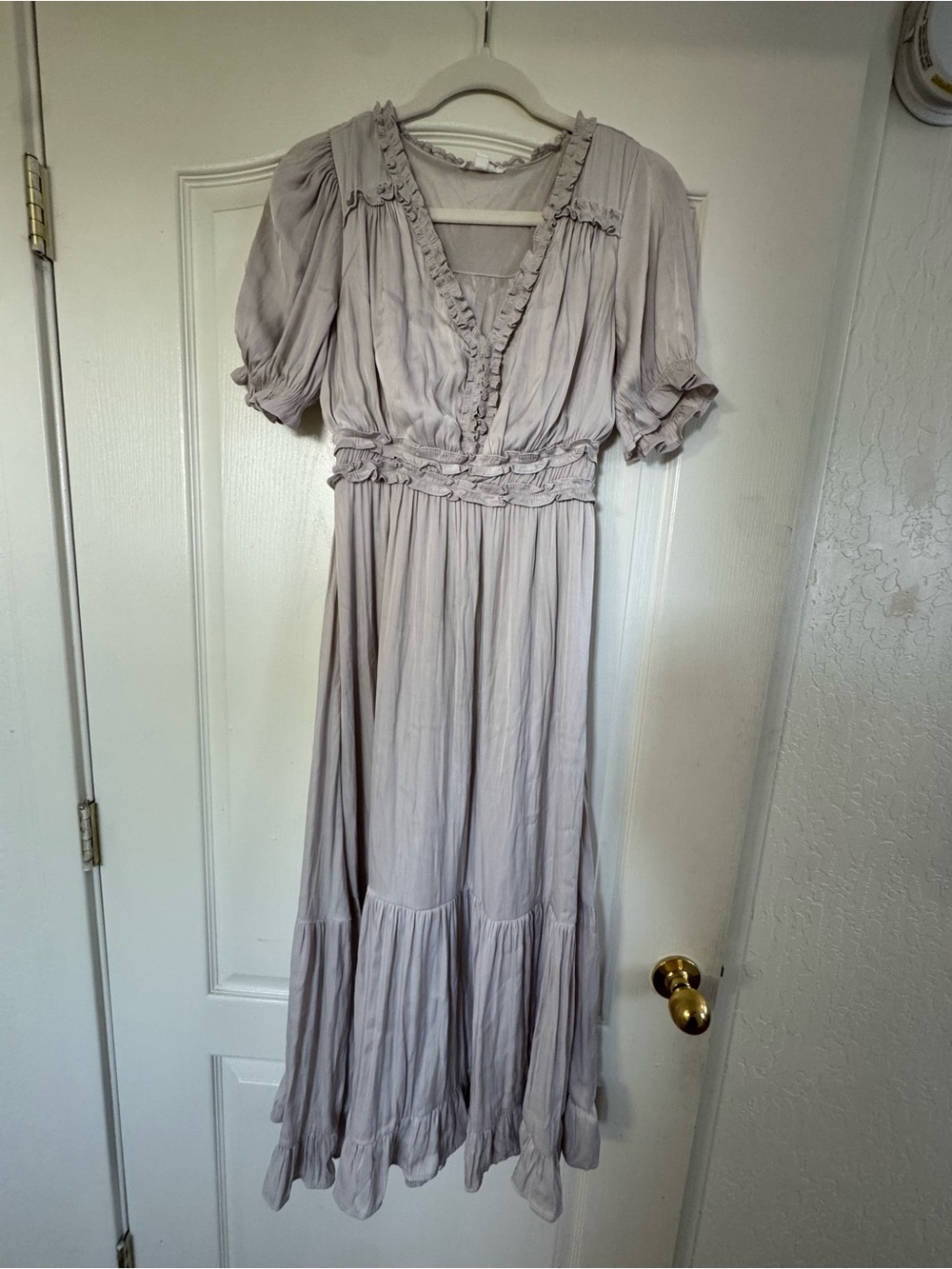 Ruffled V-Neck Maxi Dress in Light Taupe